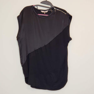 Rebecca Taylor black silk and knit cap sleeve top